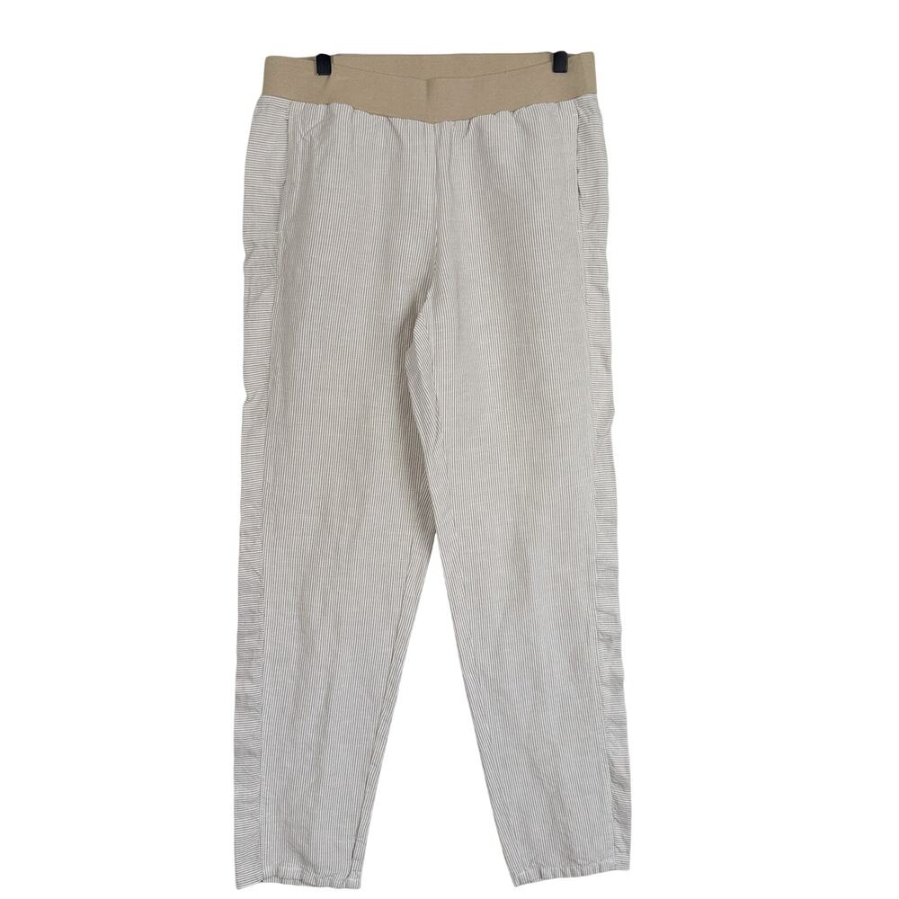 J.Jill Beige Stripe Slim Pull-On High Rise Pants Linen Rayon 30L - ST Small Tall